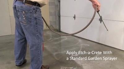 Use a common garden sprayer to apply Etch-a-Crete